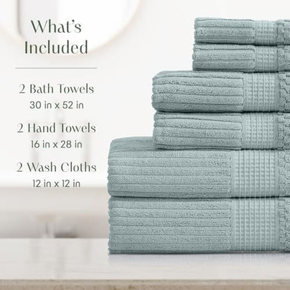 Springtree Home 100% Cotton Bath Towel Set | 6-Piece Set | Silver Blue