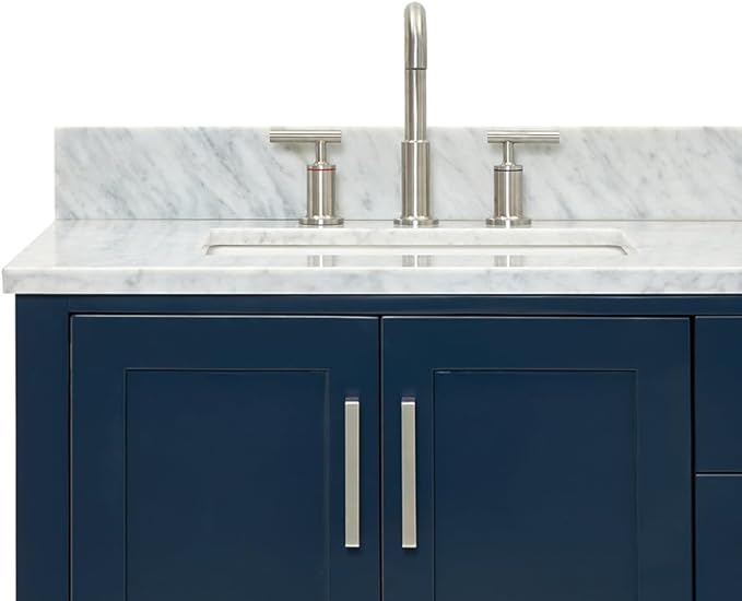 ARIEL Magnolia 72-inch Bathroom Vanity with Sink,Solid Wood, 0.75-inch Italian Carrara Marble Countertop, Double Rectangular Porcelain Sink, 4 Soft Closing Doors, 3 Dovetail Drawers, Midnight Blue