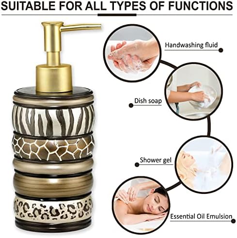 Zahari Home 4pc Safari Stripes Stylish Bathroom Accessories Set Hand Soap Dispenser, Tumbler, Tooth Brush Holder and Soap Dish Modern Classic Luxury Contemporary Decor Unique Design Stylish Bath Set