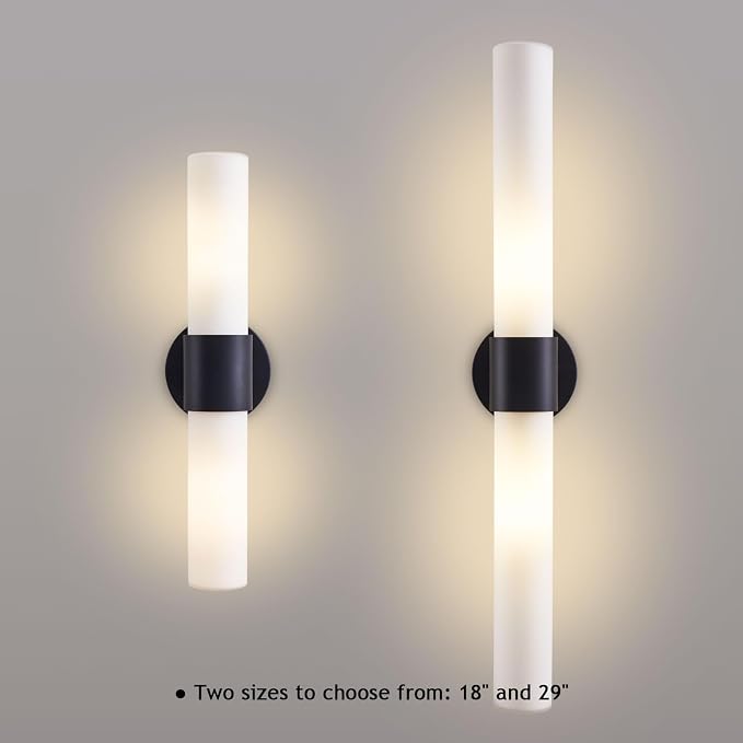 18" Modern Wall Sconce with Frosted Glass Shades, for Bathroom Mirror Bedroom Living Room Hallway, Black Finish