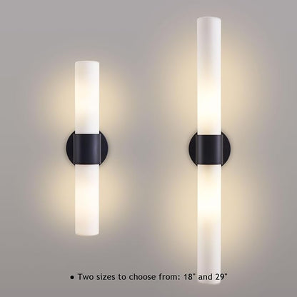 18" Modern Wall Sconce with Frosted Glass Shades, for Bathroom Mirror Bedroom Living Room Hallway, Black Finish