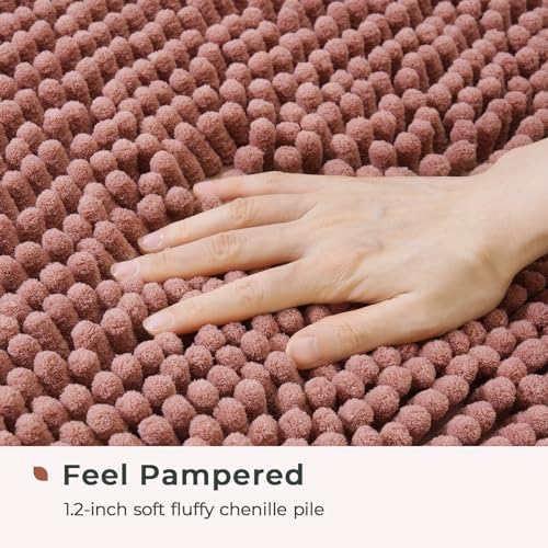 FRESHMINT Chenille Bathroom Rugs Mat 32"x20", Non-Slip Bath Mat for Bathroom Floor & BathTub, Washable Soft Shower Shag Bath Rugs, Durable Fluffy Thick Water Absorbent Microfiber Shower Mat, Rust Pink