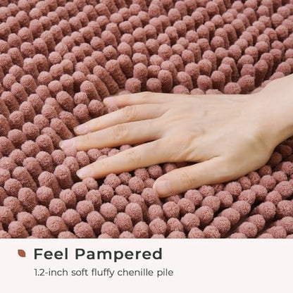 FRESHMINT Chenille Bathroom Rugs Mat 32"x20", Non-Slip Bath Mat for Bathroom Floor & BathTub, Washable Soft Shower Shag Bath Rugs, Durable Fluffy Thick Water Absorbent Microfiber Shower Mat, Rust Pink