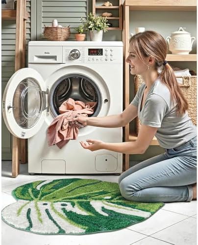 Monstera Bath Mat,Green Leaf Rug 26"X21",Soft Leaf Pattern Bathroom Rug