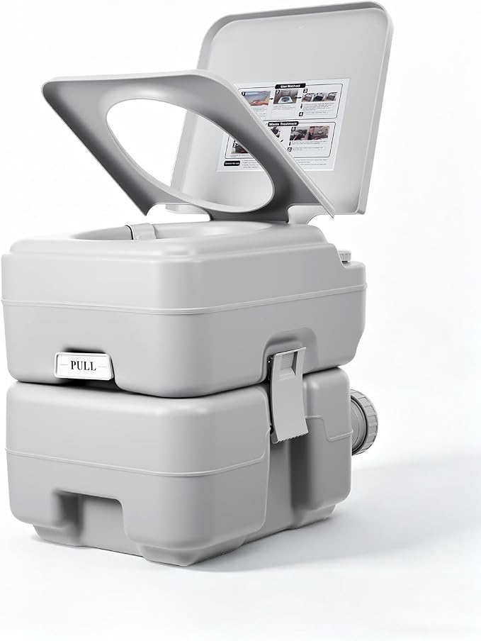 Garvee Portable Travel Toilet, T Outlet Water, RV Potty | 5.3 Gal Waste Water Tank & 3.2 Gal Flush Tank, Indoor Outdoor Push-Button Pressurized Flush Commode for Camping Boating