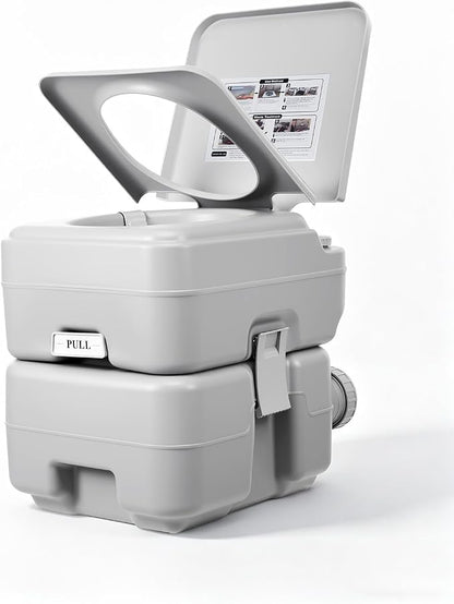 Garvee Portable Travel Toilet, T Outlet Water, RV Potty | 5.3 Gal Waste Water Tank & 3.2 Gal Flush Tank, Indoor Outdoor Push-Button Pressurized Flush Commode for Camping Boating