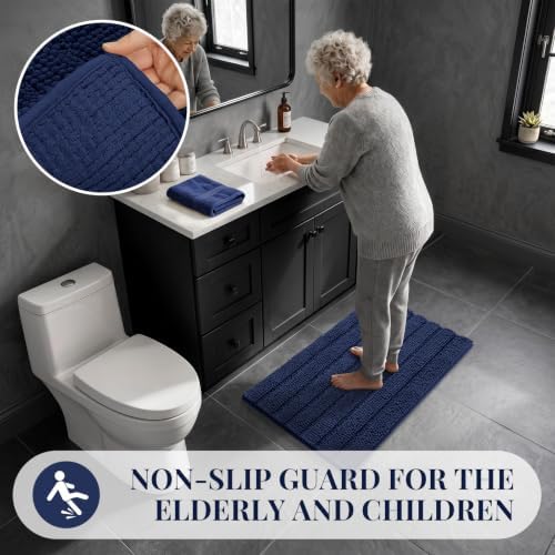 Bcoimo Small Bath Rug Mat,Chenille Extra Soft Navy Bathroom Mats for Floor