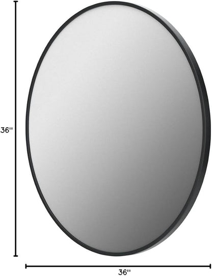 Antok 36 Inch Round Mirror for Wall, Round Bathroom Mirror, Circle Wall Mirrors with Black Metal Frame, Circle Mirrors Suitable for Wall, Bathroom, Vanity, Living Room, Entryway