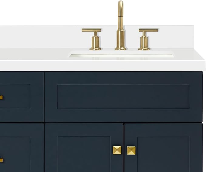 ARIEL Hamlet 66-inch Bathroom Vanity with Sink,Solid Wood, 1.5-inch Pure White Quartz Countertop, Double Rectangular Porcelain Sink, 4 Soft Closing Doors, 3 Dovetail Drawers, Midnight Blue