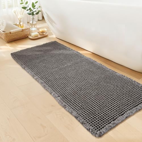 Waffle Bath Mat, Boho Bathroom Rugs Non Slip Washable, 24" x 48"
