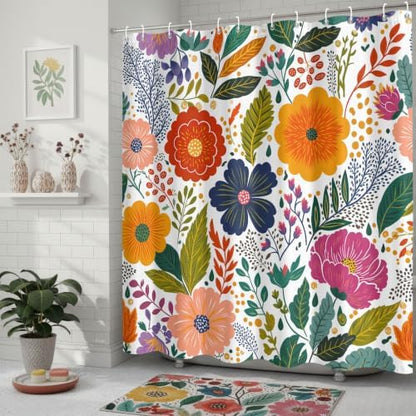 Boho Floral Shower Curtain for Bathroom 72X72Inch