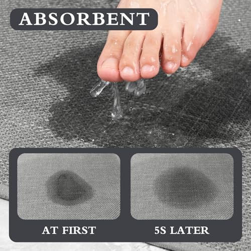 YIHOUSE Bathroom Rugs Thin Bath Mat Sets 3 Pieces Quick Dry,Grey