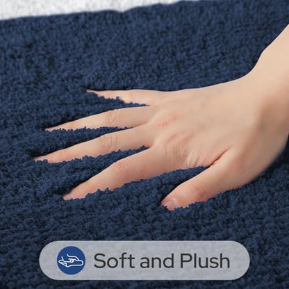 HOMEIDEAS Navy Blue Bathroom Rugs Sets 2 Piece 20" x 32" + 16" x 24"
