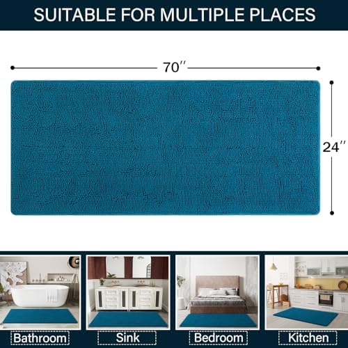 LOCHAS Luxury Bathroom Rug Shaggy Bath Mat 24 x 70 Inch, Peacock Blue