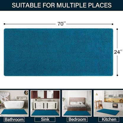 LOCHAS Luxury Bathroom Rug Shaggy Bath Mat 24 x 70 Inch, Peacock Blue