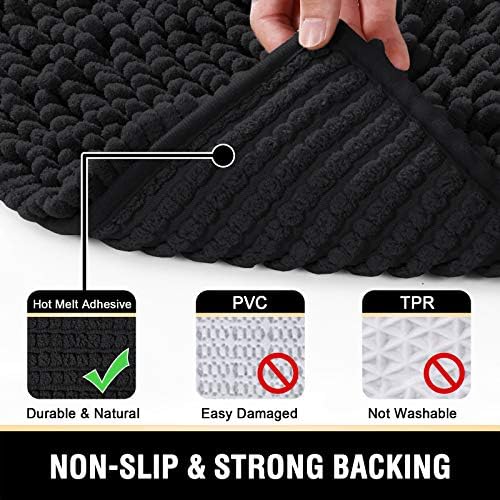 H.VERSAILTEX Bathroom Rugs Bath Mat Bath Rugs Bath Mats for Bathroom Non Slip Extra Thick Buncy Soft Chenille Bath Rug Fulffy Shag, Indoor Rug Carpet for Living Room (Black, Extra Large 24" x 36")