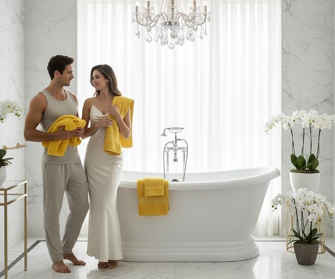 CRAFTBERRY- 6 Piece Cotton Bath Towel Set- 2 Bath - 2 Hand - 2 Face, Yellow | 100% Cotton • Thick & Plush • Hotel Quality • Ultra Soft • Highly Absorbent • Quick Dry • Low Lint • Machine Washable