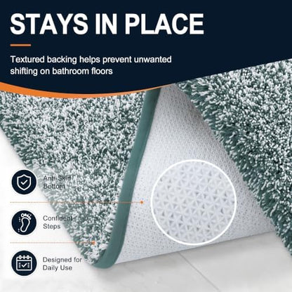 OLANLY Microfiber Soft Bathroom Rugs Mats 47x17, Blackish Green and White