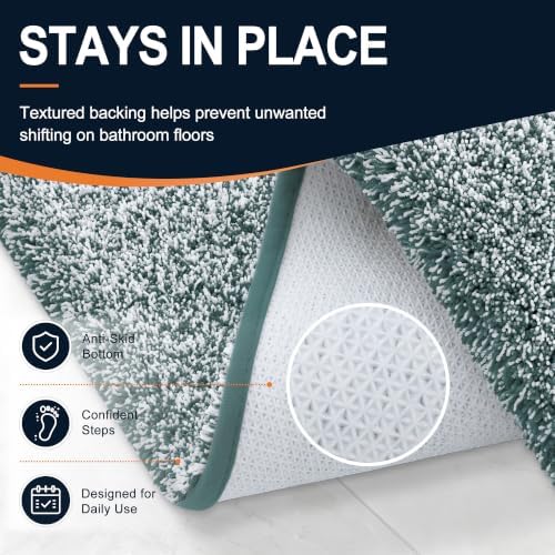 OLANLY Microfiber Soft Bathroom Rugs Mats 40x32, Blackish Green and White