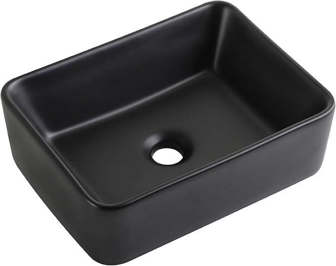 Black Vessel Sink Rectangle 16"x12" Bathroom Sink Rectangular Modern Above Counter 16 Inch Small Bathroom Sinks Matte Black Porcelain Ceramic Vessel Vanity Sink Art Basin