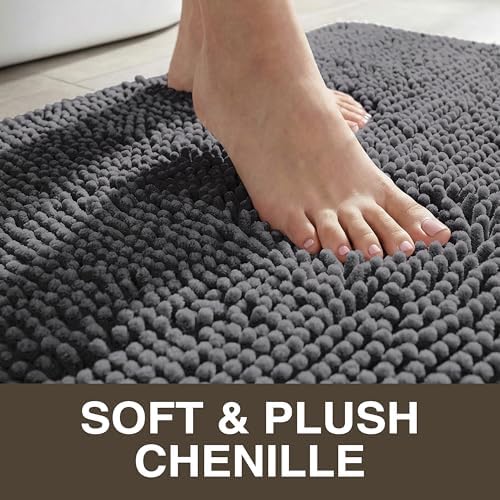 Neater Home Plush Bathroom Rugs 30x20 Thick Chenille Quick Dry Microfiber Absorbent Bath Mat, Soft Bath Rugs, Machine Washable Bathroom Floor Mat for Tub Shower Sink, Home Decor Accessories, Charcoal