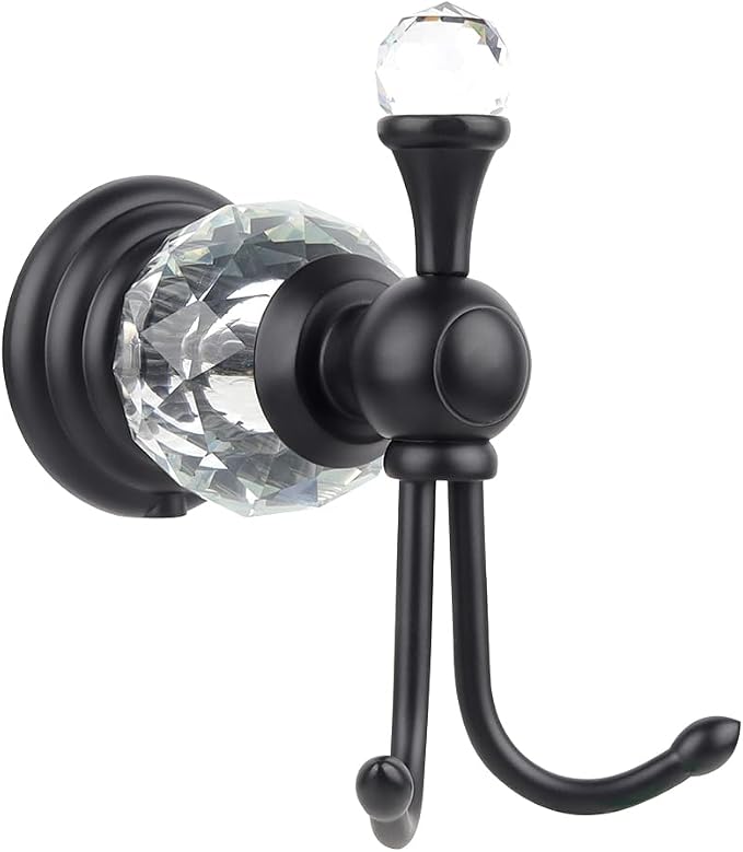 Luxury Crystal Black Robe Hook Bathroom Hangings Towel Rack Clothes Hook, Double Wall Mounted Towel Hook, Double Robe/Towel Hook
