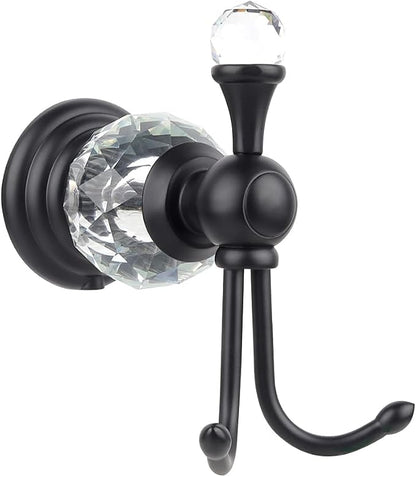 Luxury Crystal Black Robe Hook Bathroom Hangings Towel Rack Clothes Hook, Double Wall Mounted Towel Hook, Double Robe/Towel Hook