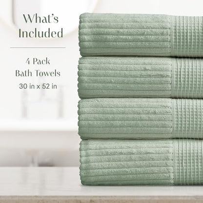 Springtree Home 100% Cotton Bath Towel Set | 4-Pack | Textured | Eucalyptus