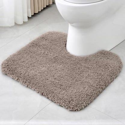 Disolla Toilet Mat 22x24 Taupe Grey - Non Slip Fluffy U-Shaped Contour Rug, Ultra-Soft Plush Toilet Floor Mat, Absorbent & Machine Washable