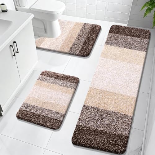 OLANLY Microfiber Bathroom Rugs Sets 3 Piece, 59"x20"+24"x16"+24"x20"