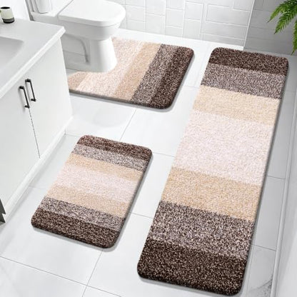 OLANLY Microfiber Bathroom Rugs Sets 3 Piece, 59"x20"+24"x16"+24"x20"