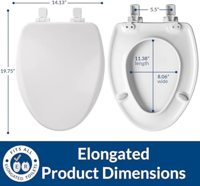 Bemis Alesio II Slow Close Toilet Seat, Easy Clean Hinges and Adjustable Perfect Fit Wood Seat, Made in USA, Elongated, Biscuit