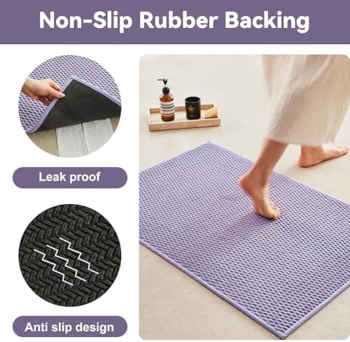 Triohero Large Bathroom Rugs Non Slip Washable Bath Rugs Super Absorbent Bathroom Rug Thin Quick Dry Low Pile Bath Mats, Lavender 36"x48"