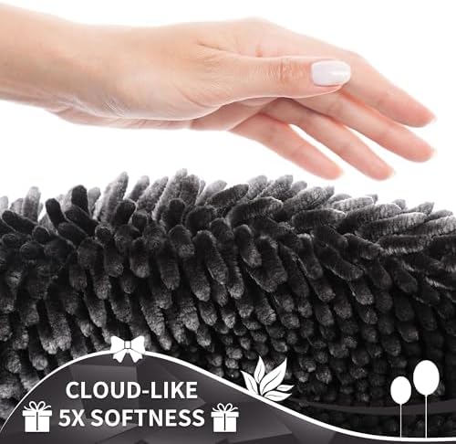 Yimobra Chenille Bathroom Rugs Non Slip, Extra Thick Soft Absorbent Bath Rug, Machine Washable Quick Dry Bath Mat for Bathroom Floor, Tub and Shower, Home Decor Accessories, 24x17, Dark Grey