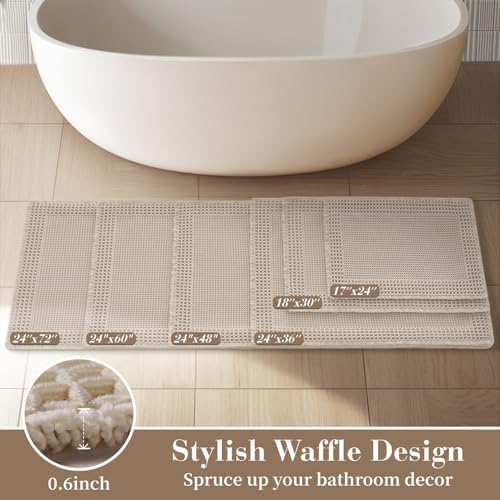 RESARE Waffle Bath Mat for Bathroom Non Slip Bathroom Rugs 17x24 Pale Beige