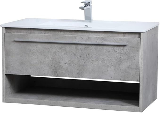 36 Inch Single Bathroom Floating Vanity in Concrete Grey, 714554