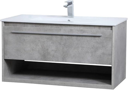 36 Inch Single Bathroom Floating Vanity in Concrete Grey, 714554