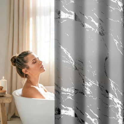 Premium Gray Marble Shower Curtain - Realistic Vein Design, Water-Resistant Fabric (72x72 Inches), Stable Drape, Easy-Clean, Stylish Nordic/Ins Bathroom Decor