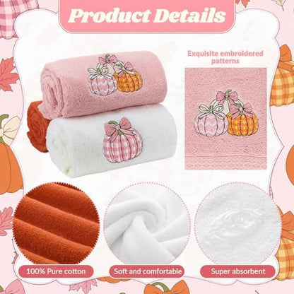 FuWeave 3 Pcs Pink Fall Pumpkin Hand Towels for Bathroom