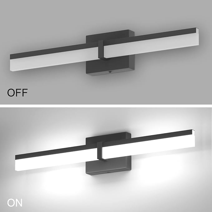 Tipace Black Bathroom Light Fixtures 24 inch LED Vanity Lights Modern Bathroom Light Fixtures Over Mirror (White Light 6000K)