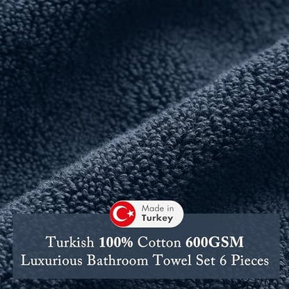 Madison Park 100% Turkish Cotton 600 GSM Bath Towel Set, 6 Piece, Navy