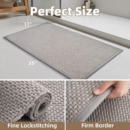 PADOOR-Bath Mat-Super Absorbent Chenille Bathroom Mats-Rubber Backed Bath Mats for Bathroom Non Slip, Easy Clean Bathroom Rugs Front of Bathtub,Shower Room,Sink-17×35, Grey&Beige