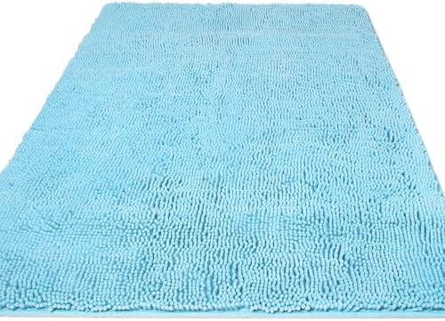 Yeaban Chenille Sky Blue Bathroom Rug 36"x60",Non-Slip Rubber Backing