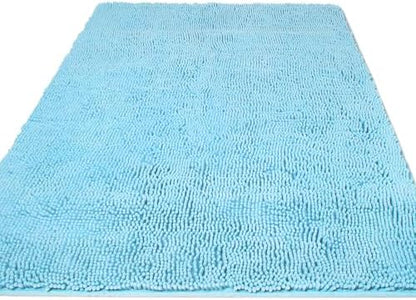Yeaban Chenille Sky Blue Bathroom Rug 36"x60",Non-Slip Rubber Backing