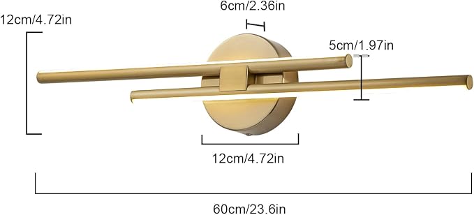 EDISLIVE Dimmable Modern LED Vanity Light Fixtures Bathroom Vanity Wall Lighting, 23.6 in Mirror Vanity Lighting Fixtures for Bathroom Bedroom Makeup Living Room, Gold