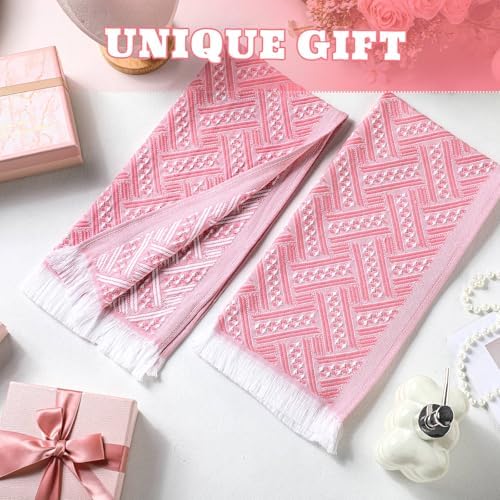 HunnmingRe 4 Pack Boho Hand Towel for Kitchen, Pink,White