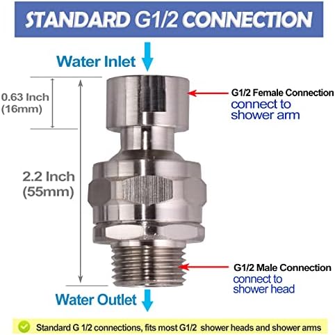 Shower Head Swivel Ball Adapter Brass Adjustable Shower Connector Shower Arm Extension Bathroom Universal Showering Component (Brushed Nickel)