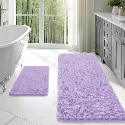OLANLY Chenille Bathroom Rugs Mats Sets 2 Piece, 47"x20"+24"x16", Lavender