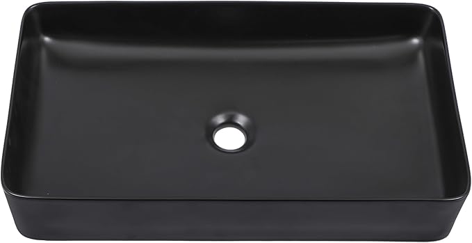 Sarlai Black Vessel Sink Rectangular - 24"x14" Modern Bathroom Vessel Sink Rectangle Above Counter Black Ceramic Porcelain Lavatory Vanity Sink Art Basin