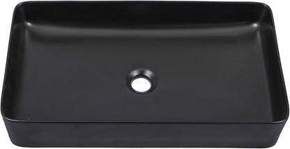 Sarlai Black Vessel Sink Rectangular - 24"x14" Modern Bathroom Vessel Sink Rectangle Above Counter Black Ceramic Porcelain Lavatory Vanity Sink Art Basin